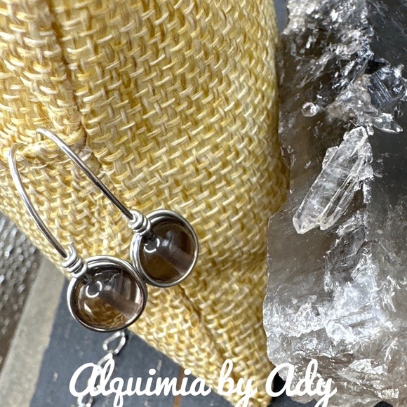 NATURAL SMOKEY QUARTZ STATEMENT DROP EARRINGS - Picture 1 of 2